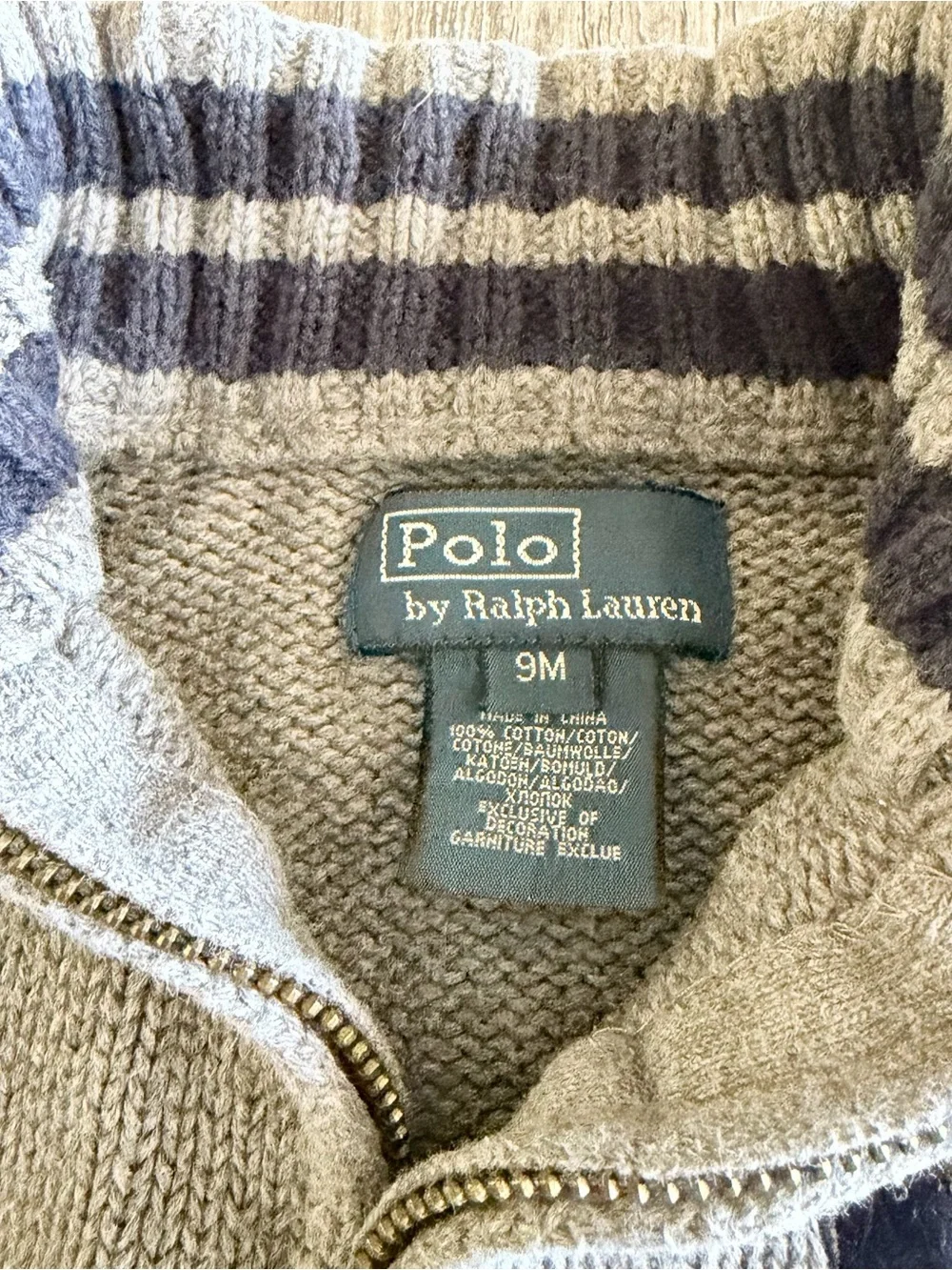 Polo Ralph Lauren Baby Boy Full-Zip Cotton Sweater (Size 9M) - Gray